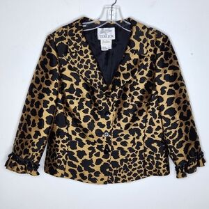 Rickie Freeman Teri Jon Womens 12 Jacket Animal Print Beads Silk Wool Vintage